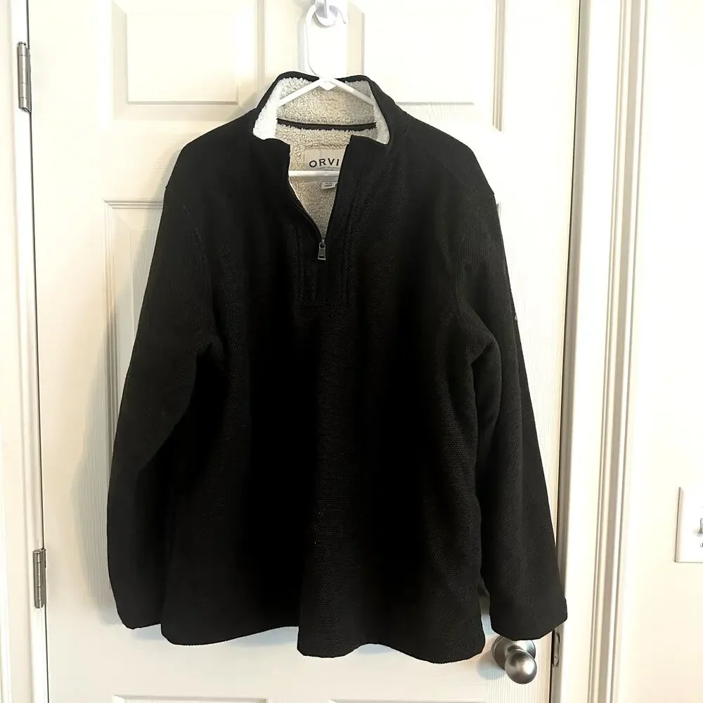 Orvis Men’s 1/4 Zip Fleece Pullover Brown Waffle Knit Sherpa-Lined Sweater XL